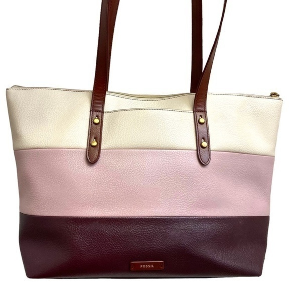 Fossil purple lavender creamy white colorblock tote bag